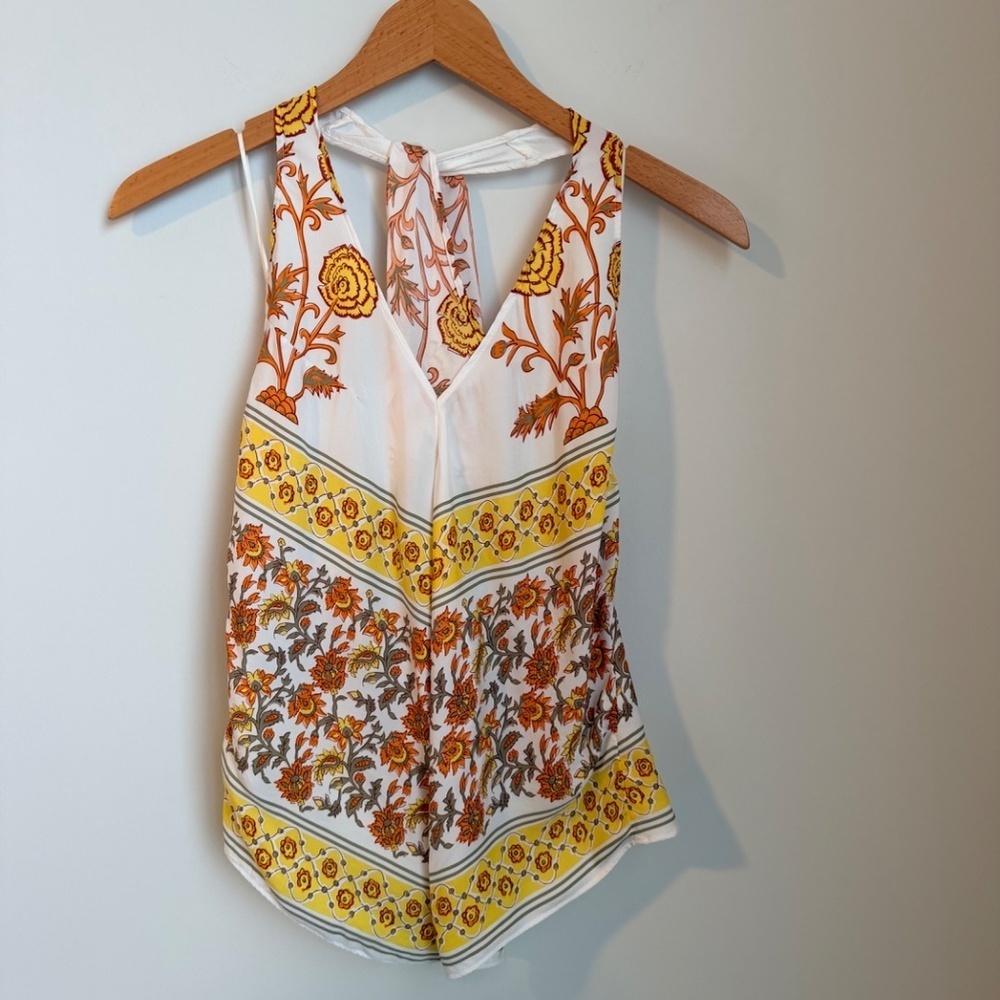 Ivory Rose Print Open Back Halter Top XS - Picture 4 of 7